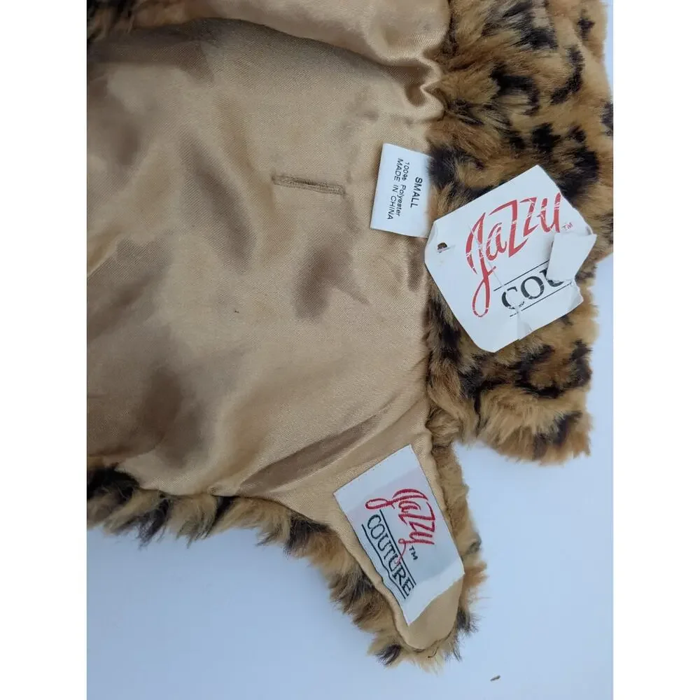 Jazzy Couture Leopard Faux Fur Dog Coat Small Sleeveless Tie Front Winter Jacket